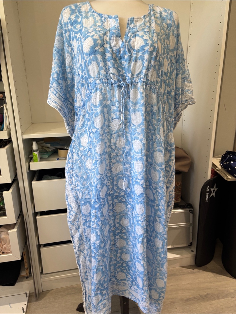 Light Blue Floral Maxi Dress - Breezy Summer Caftan